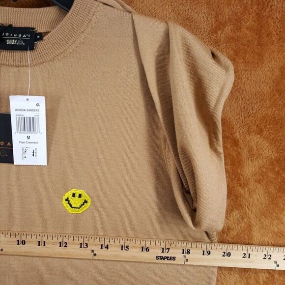 JOSHUA SANDERS Sweater Mens Medium Tan PIXEL Crew Smiley Face 100% Wool $351 - Picture 7 of 9